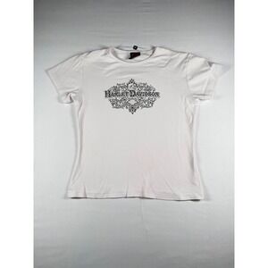Harley Davidson Women's Cream Rhinestone Graphic T Shirt XL READ
